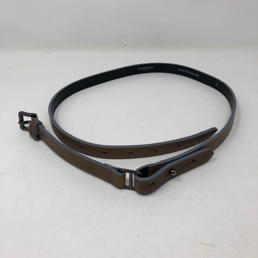 Burberry London Belt Womens 3cm Small Taupe Brown Skinny Leather Made in England - Picture 6 of 8